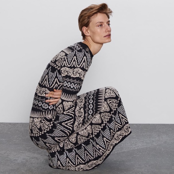 Zara Limited Edition Embroidered Dress Black/Ecru - Picture 7 of 12